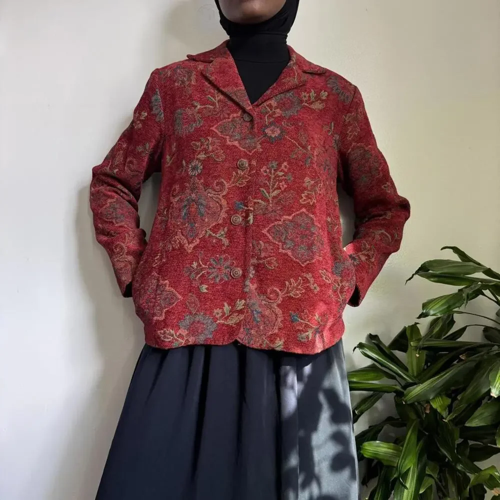 Vintage Red floral print button up jacket‎ size 12